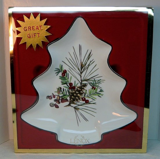 Lenox Tree Candy Dish Etchings Collection artist Catherine McClung winter berries pine cone new box