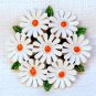 Vintage painted daisy cluster pin brooch white orange green daisies floral flower
