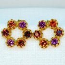 Vintage clip earrings prong set Austria rhinestone magenta orange red gold tone Vintage clip earrings prong set Austria rhinestone magenta orange red gold tone