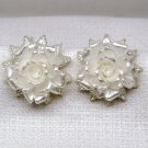 Vintage clip earrings plastic white rose irridescent flowers floral