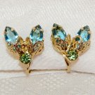 Vtg clip earrings insect fly prong set rhinestones gold tone blue green small Vtg clip earrings insect fly prong set rhinestones gold tone blue green small