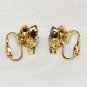 Vtg clip earrings insect fly prong set rhinestones gold tone blue green small