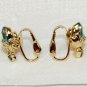 Vtg clip earrings insect fly prong set rhinestones gold tone blue green small