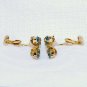 Vtg clip earrings insect fly prong set rhinestones gold tone blue green small