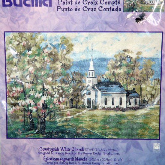 counted cross stitch kit Countryside White Church Bucilla