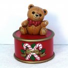 Vintage Hallmark 1982 Teddy Bear on Drum Merry Miniatures covered container trinket box