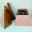 Mid Century Modern Shawnee Kenwood 1950s covered bowl salt & pepper pink copper luster pyramid