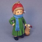 Vtg Christmas Ornament Bradford Novelty Co girl red hat green coat Vtg Christmas Ornament Bradford Novelty Co girl red hat green coat