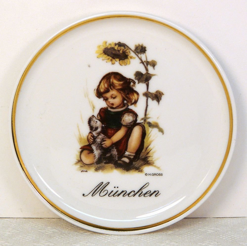 Hilde Munchen small dish or plate by H Gross made in Germany girl with dog porcelain