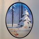 vtg Hallmark Satin Ornament 1985 Heart Full of Love padded fabric acrylic back snow scene