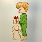 MM's Designs Christmas Ornament boy with dog and present wood