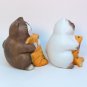 Cat and fish Siamese bicolor salt and pepper bisque porcelain