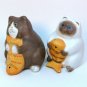 Cat and fish Siamese bicolor salt and pepper bisque porcelain