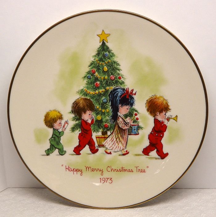 Vtg Gorham Fran Mar Moppets Christmas plate 1973 Happy Merry Christmas Tree 1st of ltd edit
