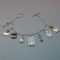 Vintage charm bracelet cooking theme silvertone with beads and crystals