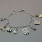 Vintage charm bracelet cooking theme silvertone with beads and crystals