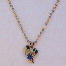 Vtg heart pendant blue stone necklace gold tone chain