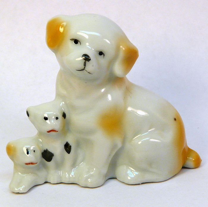 Vintage dog figurine Japan mom and puppies porcelain