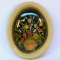 pair small vintage floral shell art wall plaques early plastic bubble top frames