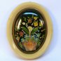 pair small vintage floral shell art wall plaques early plastic bubble top frames
