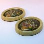 pair small vintage floral shell art wall plaques early plastic bubble top frames