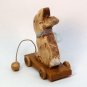 tan sitting bunny pull toy decoration hand carved wood artist signed 2001