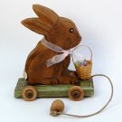 brown sitting bunny pull toy decoration with basket hand carved wood artist signed 2001 brown sitting bunny pull toy decoration with basket hand carved wood artist signed 2001