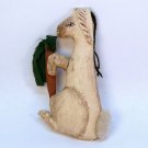primitive rabbit w carrot Christmas ornament hand painted fabric