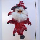 Santa Christmas ornament hand crafted on felt red oak leaf mohair beard posable