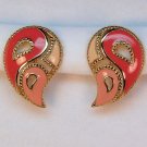 vintage Avon paisley earrings clip pink enamel openwork gold tone
