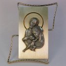 vtg Holy Family brass and pewter table or desk plaque sculpture