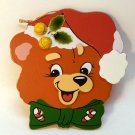 Vtg Christmas Ornament bear wooden flat Holly Jolly Friends Giftco