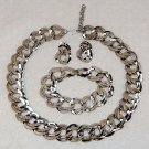 Set necklace bracelet pierced earrings silver tone large link brigante