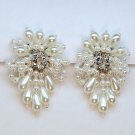 Vtg faux pearl and rhinestone earrings pierced large spray style formal elegant