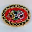 vintage micro mosaic pin brooch roses forget me nots Italy red background
