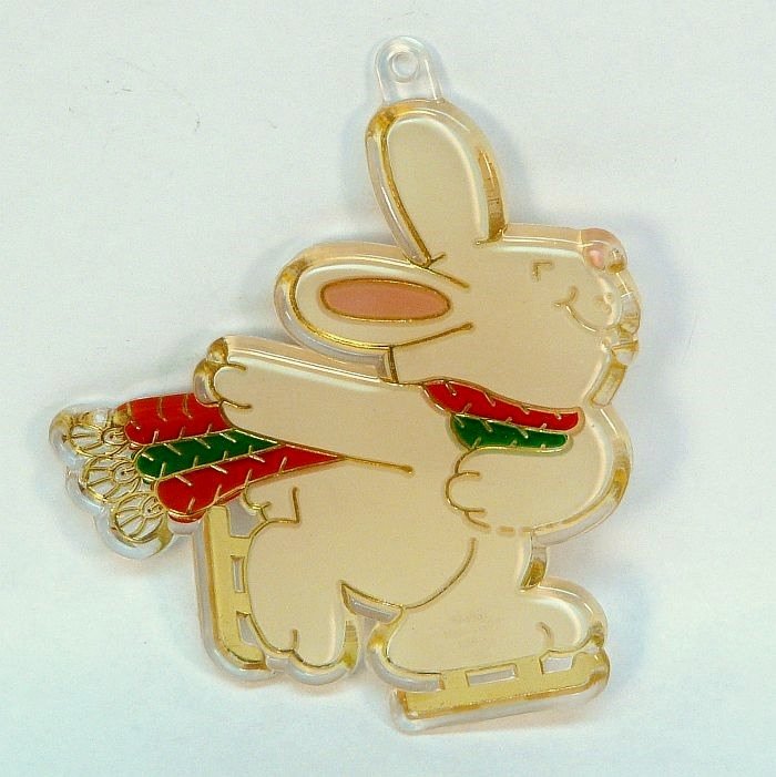 vtg Hallmark Christmas ornament rabbit skating reversible trimmer 1981