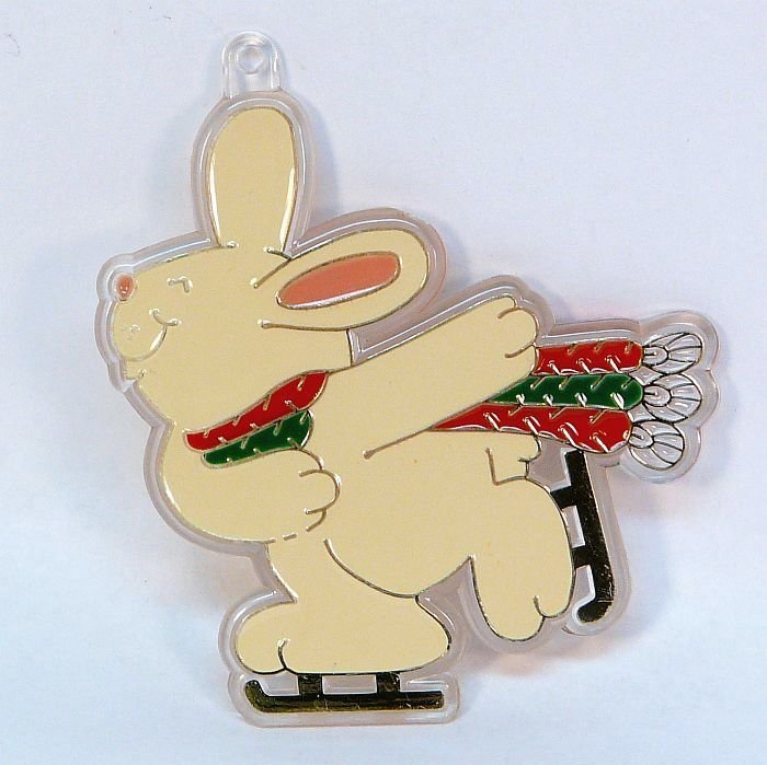vtg Hallmark Christmas ornament rabbit skating reversible trimmer 1981
