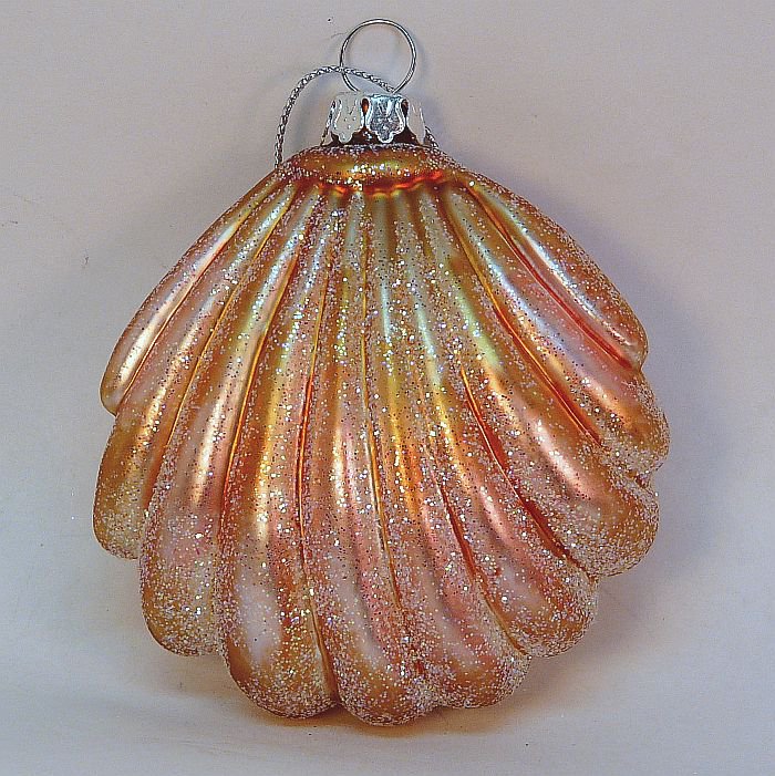 Christmas ornament scallop shell blown glass pink and coral metallic