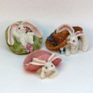 3 figurines rabbits bunnies long ears with big hats Easter Spring 3 figurines rabbits bunnies long ears with big hats Easter Spring