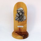 Jubilaeum AD 2000  table or desk plaque Jerusalem olive wood silver tone Madonna Child