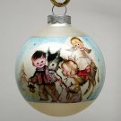 Vintage Christmas Ornament sleeved glass ball children donkey angels sleigh Vintage Christmas Ornament sleeved glass ball children donkey angels sleigh