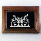 Folk Art Scherenschnitte paper cutting silhouette forest scene framed signed DC 1983 hand cut