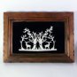 Folk Art Scherenschnitte paper cutting silhouette forest scene framed signed DC 1983 hand cut
