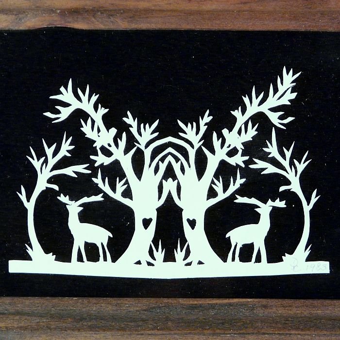 Folk Art Scherenschnitte paper cutting silhouette forest scene framed ...