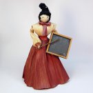 vtg cornhusk doll teacher school marm with slate or blackboard handmade black hair