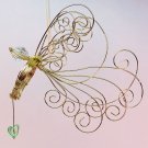 wire angel Christmas ornament hand crafted with light green bead heart gold tone wire angel Christmas ornament hand crafted with light green bead heart gold tone