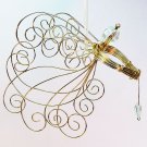 wire angel Christmas ornament hand crafted with seafoam green bead heart gold tone wire angel Christmas ornament hand crafted with seafoam green bead heart gold tone