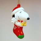 Whitman's Snoopy and Woodstock in a stocking Christmas ornament Peanuts PVC Whitman's Snoopy and Woodstock in a stocking Christmas ornament Peanuts PVC