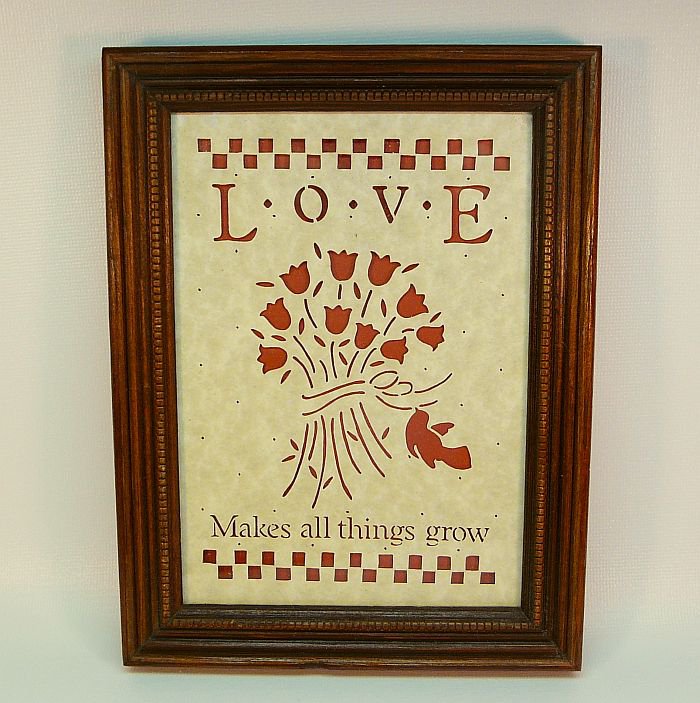 vtg Figi Graphics die cut reproduction Scherenschnitte picture Love makes all things grow