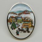 vtg Hallmark Friendship Satin Ornament no box 1985 padded fabric acrylic back farm town winter scene